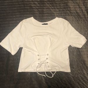 White crop top front tie t-shirt